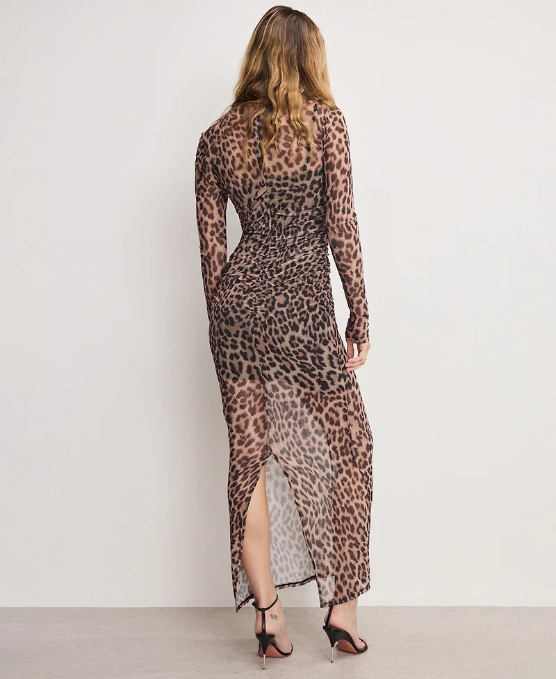 Good American Women's Mesh Ruched Long Sleeve Maxi Dress, Regular and Plus