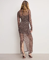 Good American Women's Mesh Ruched Long Sleeve Maxi Dress, Regular and Plus
