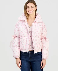 Madden Girl Juniors' Printed Bow-Trim Puffer Jacket