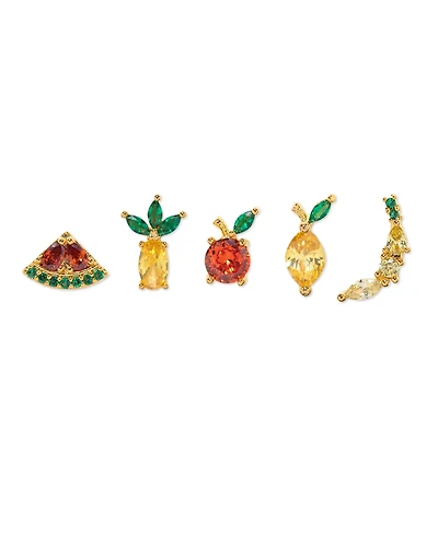 Girls Crew Crystal Multi-Color Tropical Fruit Basket Stud Set