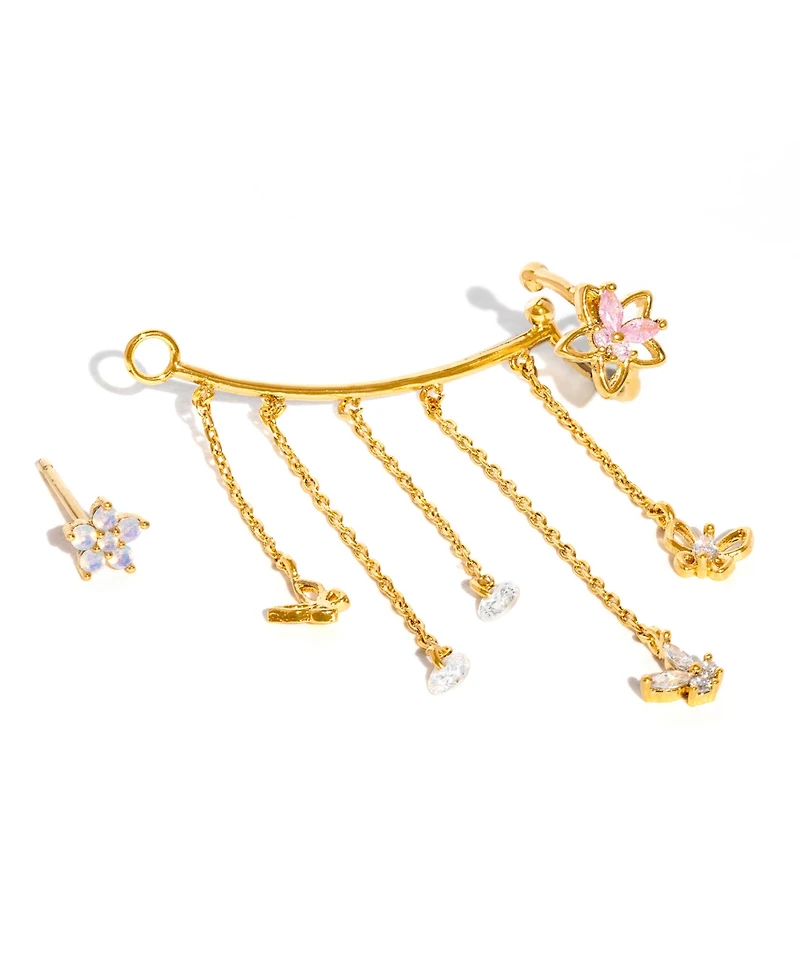 Girls Crew Crystal Gold Plated Mari Chandelier Stud and Cuff Earrings