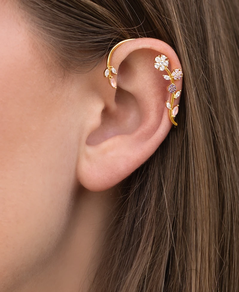 Girls Crew Crystal Gold Plated Island Bloom Crawler Cuff Earrings
