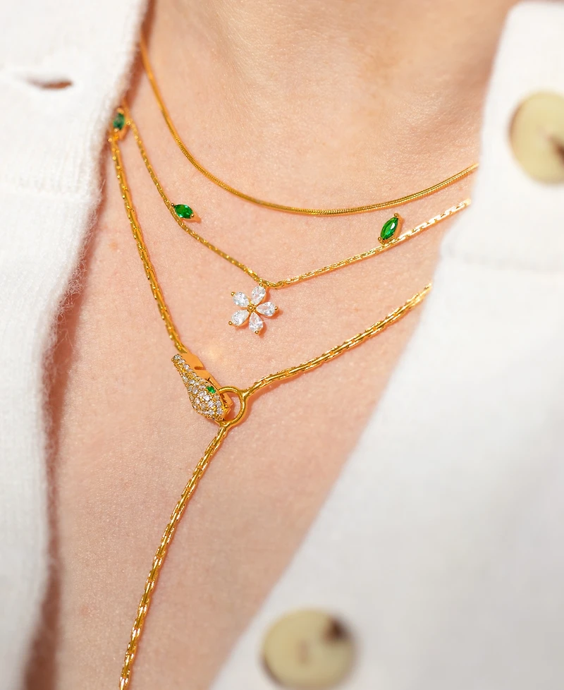 Girls Crew Crystal Viper Y Drop Gold Plated Necklace