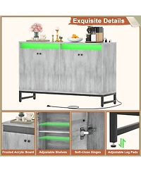 Ahaeaplus Storage Buffet Cabinet with Adjustable Shelves, Coffee Bar Charging Station, Led Light