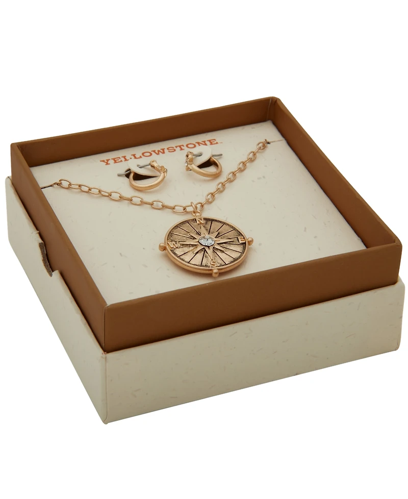 Yellowstone 2-Pc. Compass Pendant Necklace and Hoop Earrings Gift Set