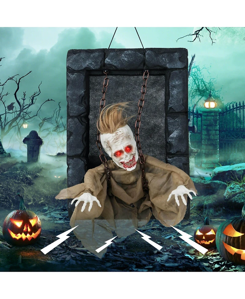 Halloween Hanging Animated Zombie Prisoner Decoration Glowing Eye Indoor Outdoor