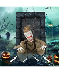 Halloween Hanging Animated Zombie Prisoner Decoration Glowing Eye Indoor Outdoor