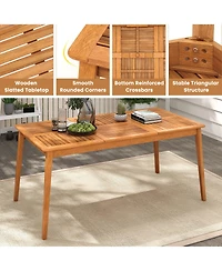 Gymax -Person Outdoor Acacia Wood Dining Table w/ 1.96'' Umbrella Hole Rectangular