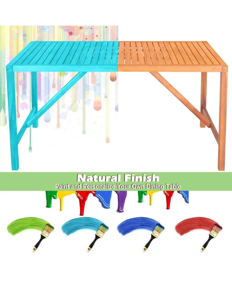 Gymax Rectangular Acacia Wood Dining Table 4-6 Person Patio 2'' Umbrella Hole