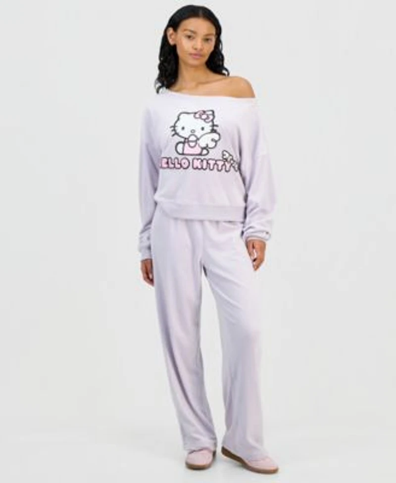 Grayson Threads The Label Juniors Hello Kitty Velour Off The Shoulder Sweatshirt Joggers