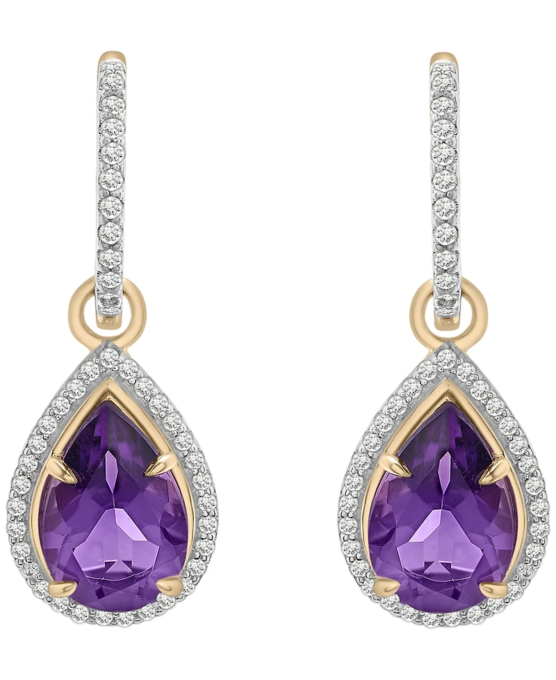 Macy's Amethyst (2-1/2 ct. t.w.) and Diamond (1/4ct. t.w.) Drop Hoop Earrings in 14K Yellow Gold