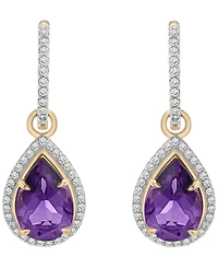 Macy's Amethyst (2-1/2 ct. t.w.) and Diamond (1/4ct. t.w.) Drop Hoop Earrings in 14K Yellow Gold