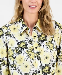 Kasper Women's Floral-Print Satin Button-Front Blouse