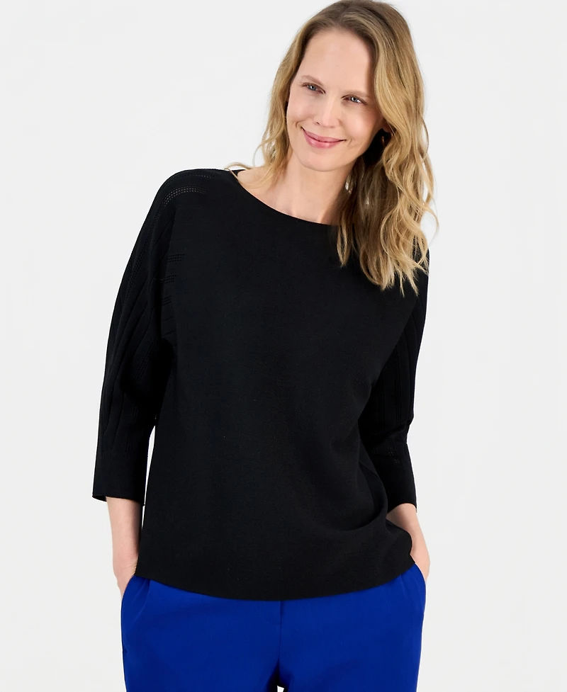 Kasper Women's Boat-Neck Multi-Stitch Dolman-Sleeve Sweater