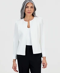 Kasper Women's Collarless Open-Front Long-Sleeve Jacket