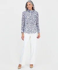 Kasper Women's printed High-Tie-Neck Long-Sleeve Blouse