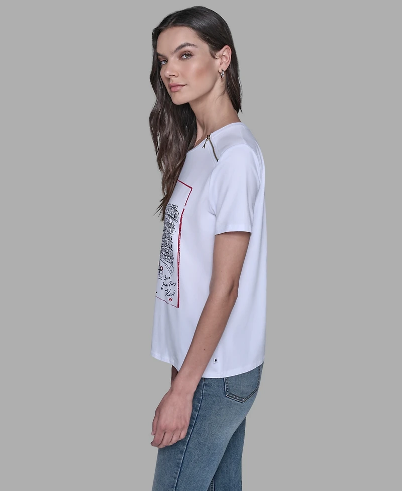 Karl Lagerfeld Paris Women's Zip-Shoulder T-Shirt