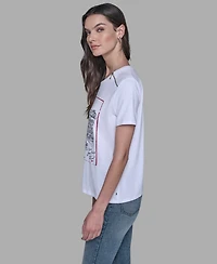 Karl Lagerfeld Paris Women's Zip-Shoulder T-Shirt