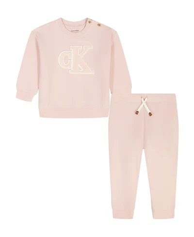 Calvin Klein Baby Girls 2-Piece Crewneck Top and Joggers Set