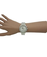 Silver Rhinestone Bezel Chronograph Bangle Watch
