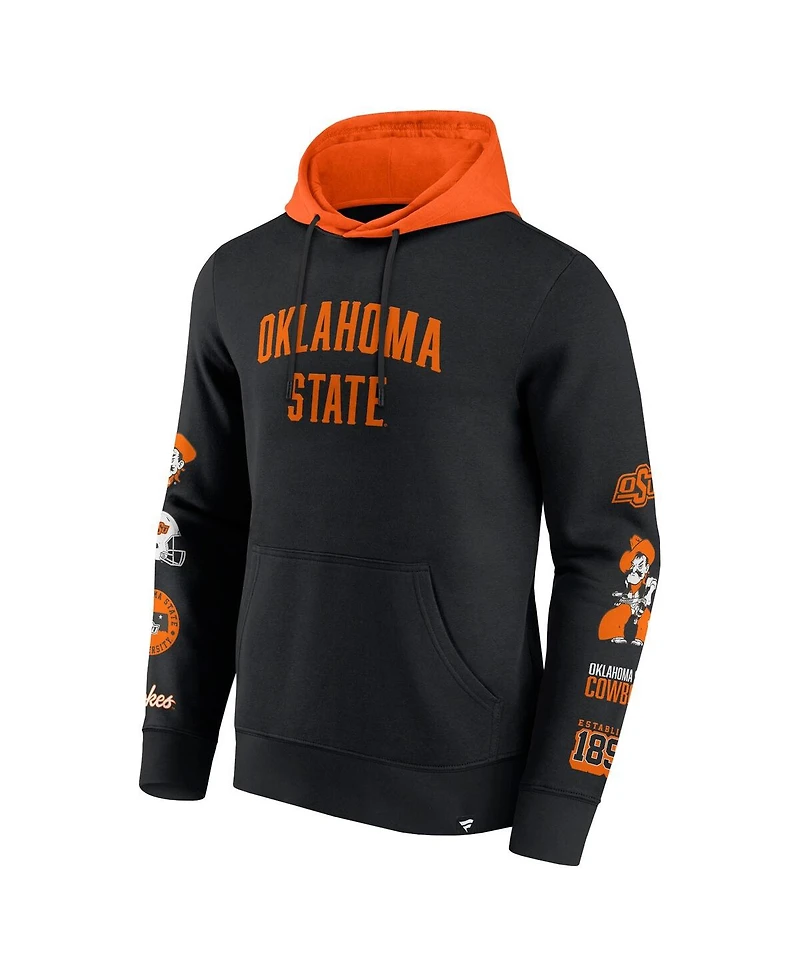 Fanatics Men's Black/Orange Oklahoma State Cowboys Color Block Badge Fleece Pullover Hoodie