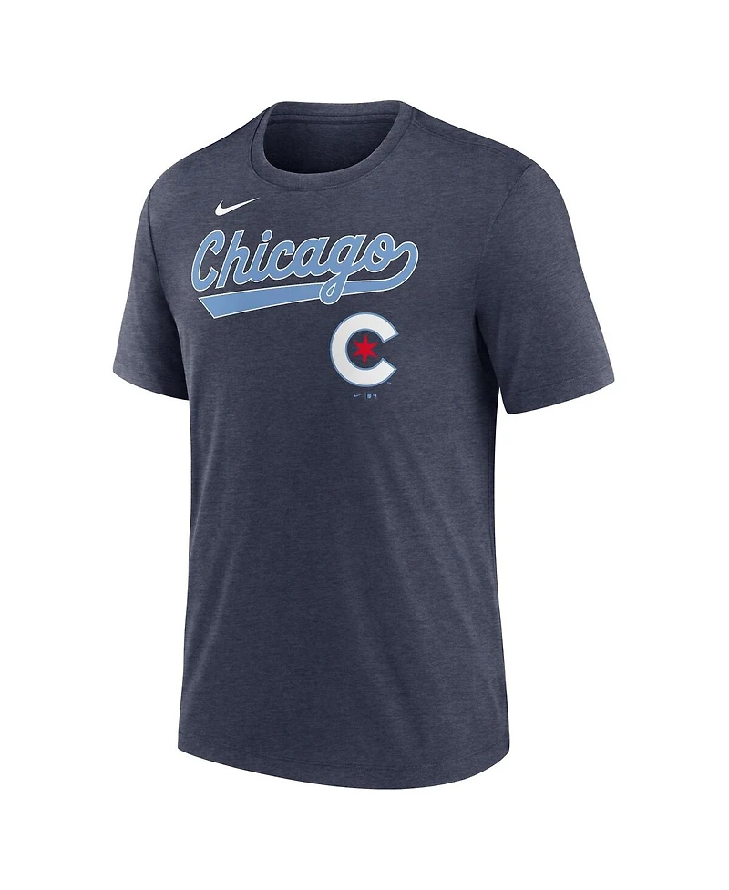 Nike Men's Heather Navy Chicago Cubs City Connect Tri-Blend Dri-fit T-Shirt