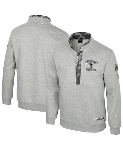 Colosseum Men's Heather Gray Texas Tech Red Raiders Oorah Oht Military Appreciation Fleece Quarter-Zip Jacket