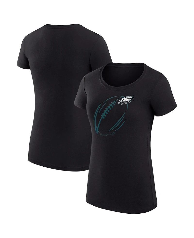 G-iii 4Her by Carl Banks Women's Black Philadelphia Eagles Super-Slim Fit Lightweight Subtle Football T-Shirt