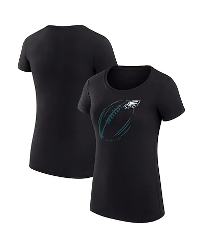 G-iii 4Her by Carl Banks Women's Black Philadelphia Eagles Super-Slim Fit Lightweight Subtle Football T-Shirt