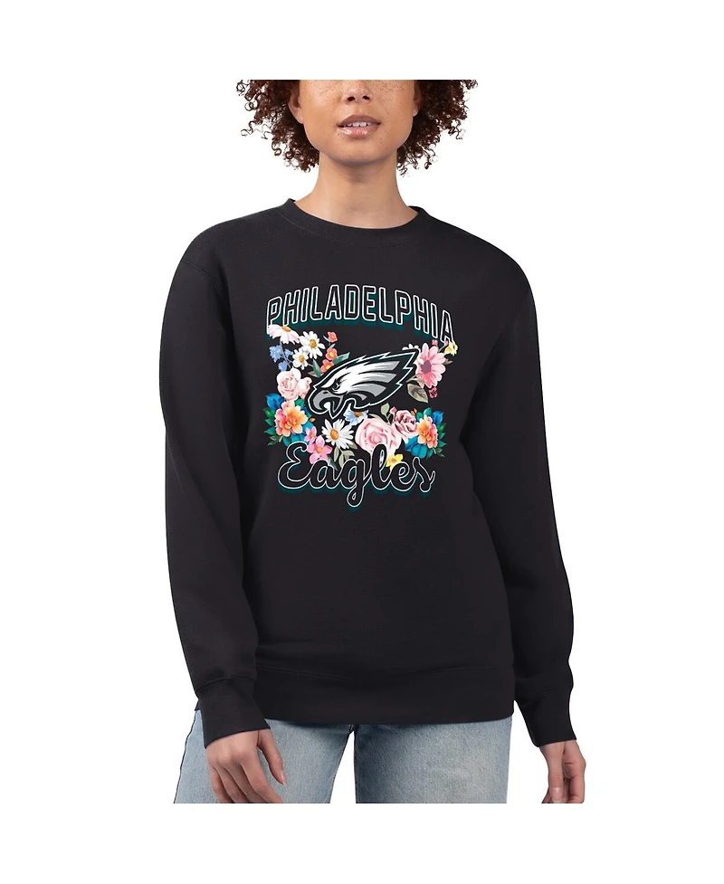 G-iii 4Her by Carl Banks Women's Black Philadelphia Eagles Flower Logo Graphic Fleece Pullover Sweatshirt