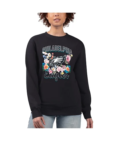 G-iii 4Her by Carl Banks Women's Black Philadelphia Eagles Flower Logo Graphic Fleece Pullover Sweatshirt
