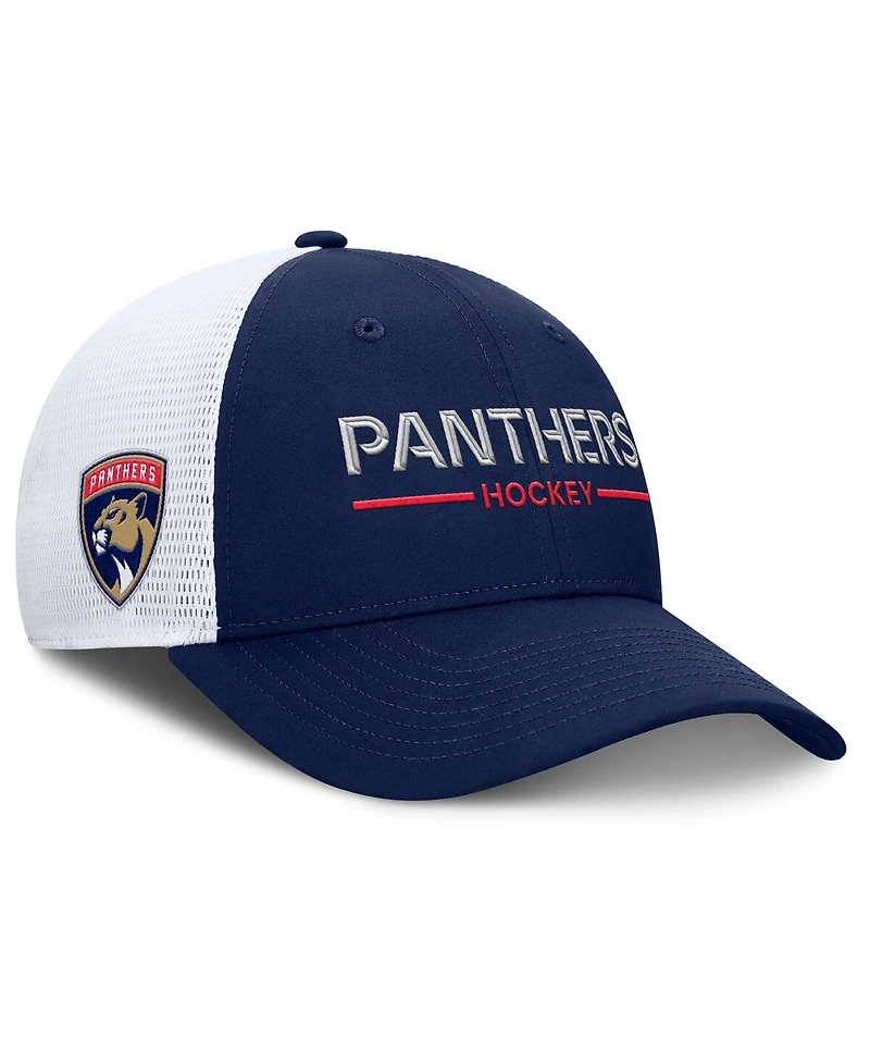 Fanatics Men's Navy/White Florida Panthers Authentic Pro Rink Lockup Adjustable Trucker Hat