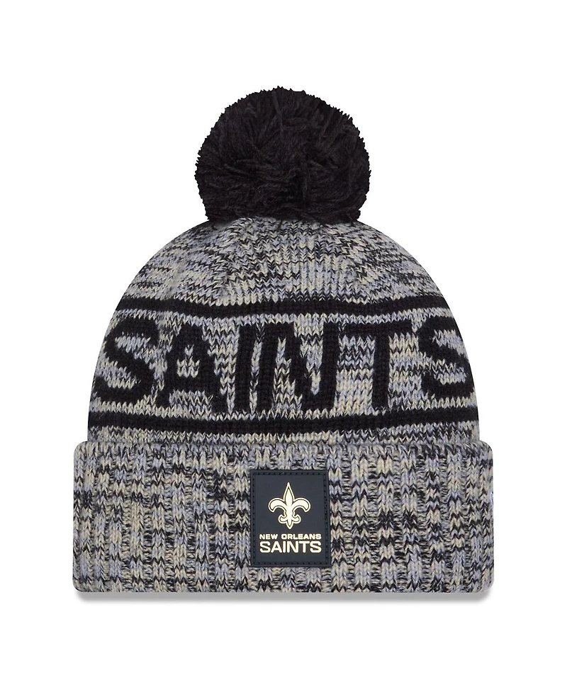 New Era Men's Black New Orleans Saints 2025 Sideline Cold Weather Cuffed Knit with Pom Hat