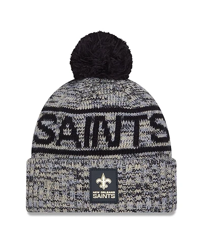 New Era Men's Black New Orleans Saints 2025 Sideline Cold Weather Cuffed Knit with Pom Hat