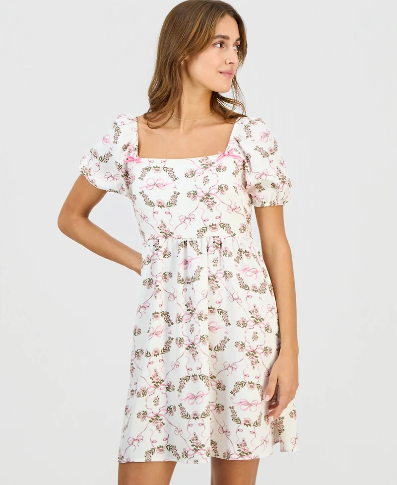 Self Esteem Juniors' Short-Sleeve Square-Neck Mini Dress