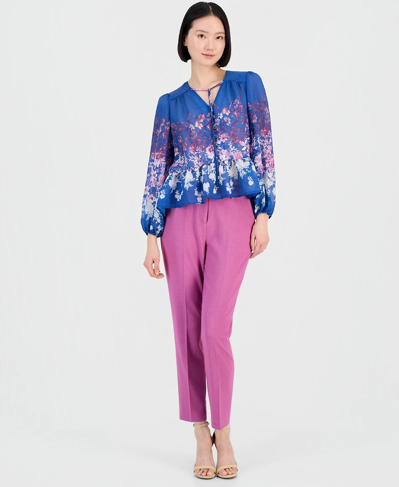 Tahari Asl Women's Floral Blouson-Sleeve Peplum Top