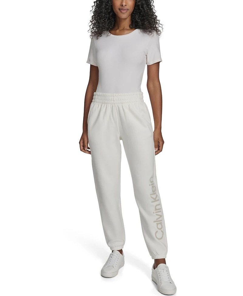 Calvin Klein Women's Flocked Logo Jogger Relaxed Fit Sweatpants