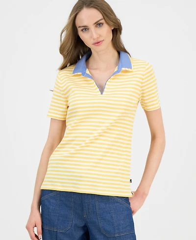 Nautica Women's Cotton Double-Collar Polo T-Shirt