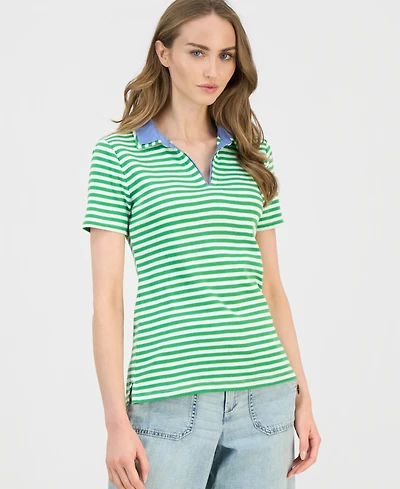 Nautica Women's Cotton Double-Collar Polo T-Shirt