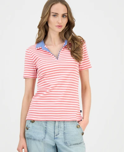 Nautica Women's Cotton Double-Collar Polo T-Shirt