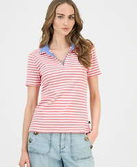 Nautica Women's Cotton Double-Collar Polo T-Shirt