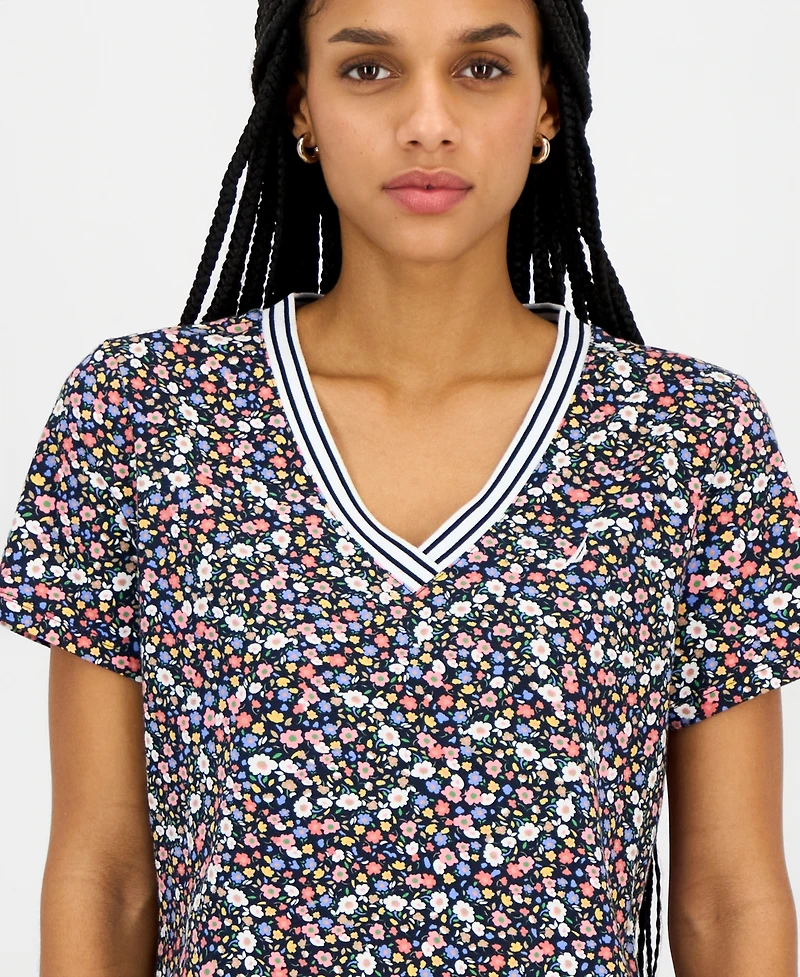 Nautica Women's Floral-Print Tipped T-Shirt