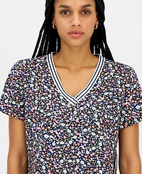 Nautica Women's Floral-Print Tipped T-Shirt