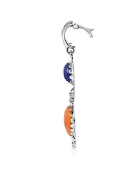 American West Jewelry Sterling Silver Pear and Oval Lapis and Orange Spiny Oyster Linear Pendant Enhancer
