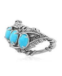 American West Jewelry Sterling Silver Kingman Turquoise Three Stone Feather Ring