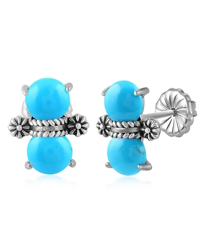 American West Jewelry Sterling Silver Round Sleeping Beauty Turquoise Concha Stud Earrings