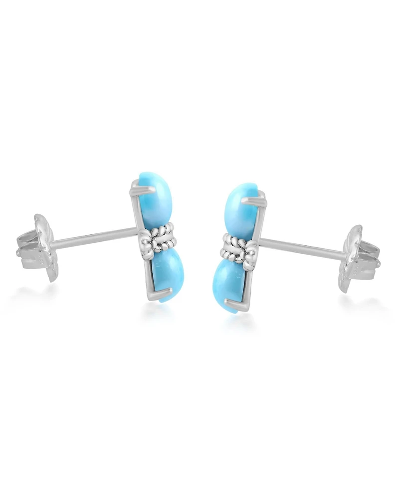 American West Jewelry Sterling Silver Round Larimar Concha Stud Earrings