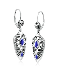 American West Jewelry Sterling Silver Marquise Lapis Patterned Lever Back Earrings