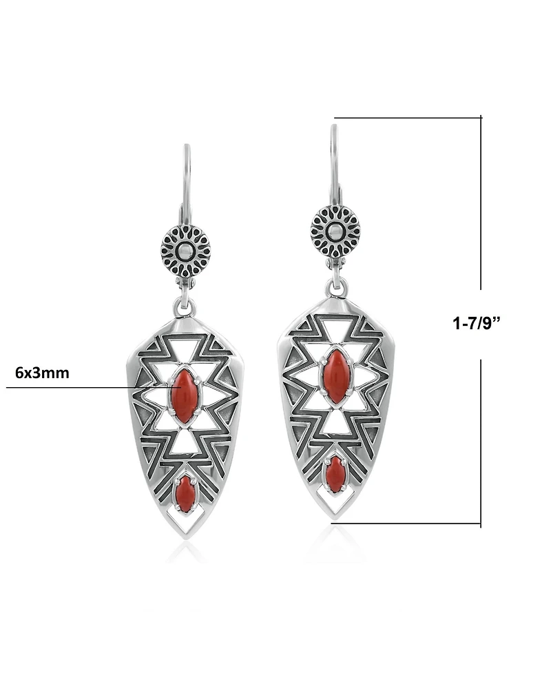 American West Jewelry Sterling Silver Marquise Red Jasper Patterned Lever Back Earrings