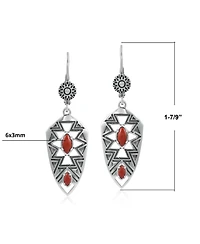 American West Jewelry Sterling Silver Marquise Red Jasper Patterned Lever Back Earrings